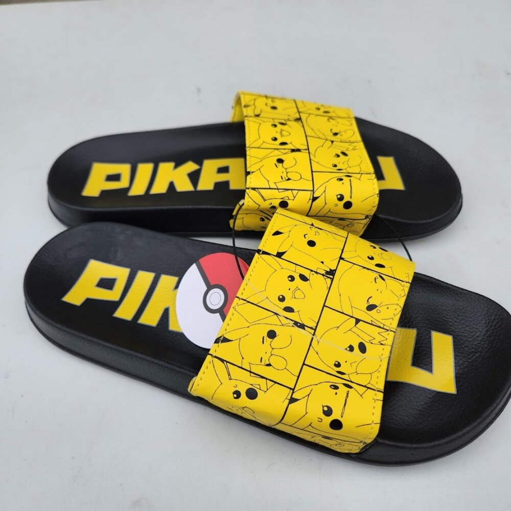 NEW Men's Size 10 Sandals Pikachu Pokemon Yellow Black NEW NWT Slides Pokémon Br